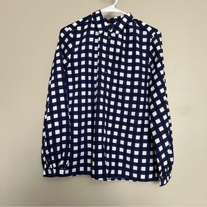 BANANA REPUBLIC Navy Gingham Blouse ButtonDown